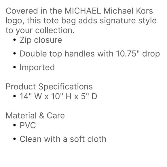 MICHAEL Michael Kors Tote
• Zip closure
• Double handles

• 14" W × 10" H × 5" D - Picture 5 of 5